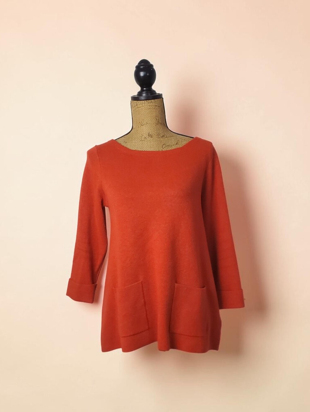 Cynthia Rowley Rust Orange Scoop-Neck Pocket Sweater Super Soft Size Medium